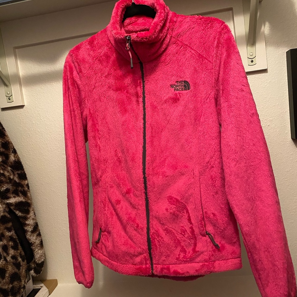 Hot pink Northface fur jacket
